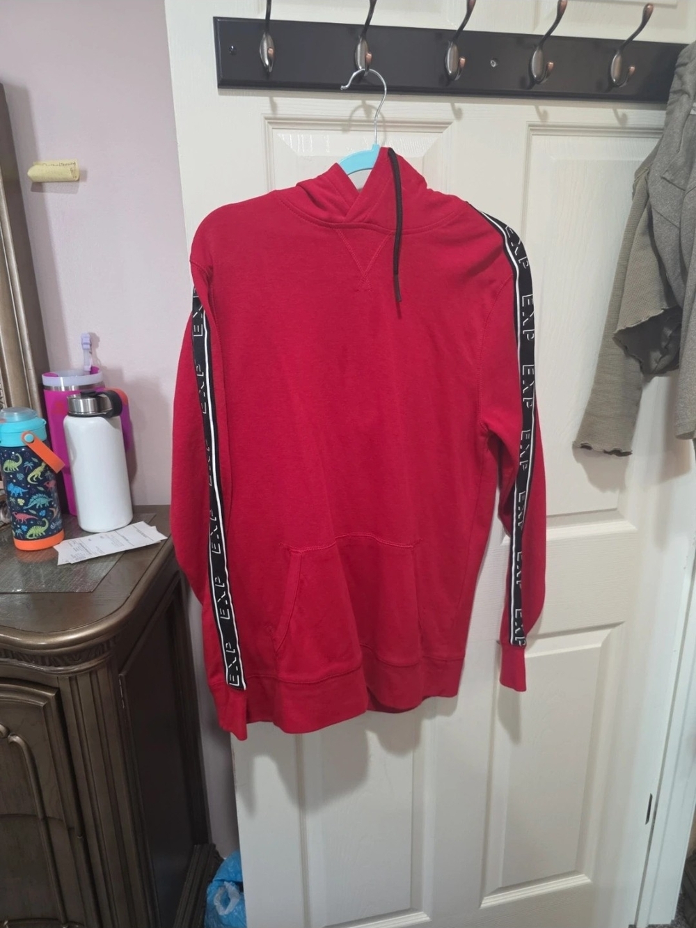 Express Red Zip-Up Hooded Sweater with Shoulder Tape